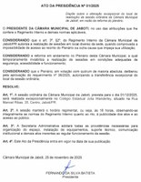 Câmara Municipal de Jaboti informa mudança temporária de local da Sessão Ordinária