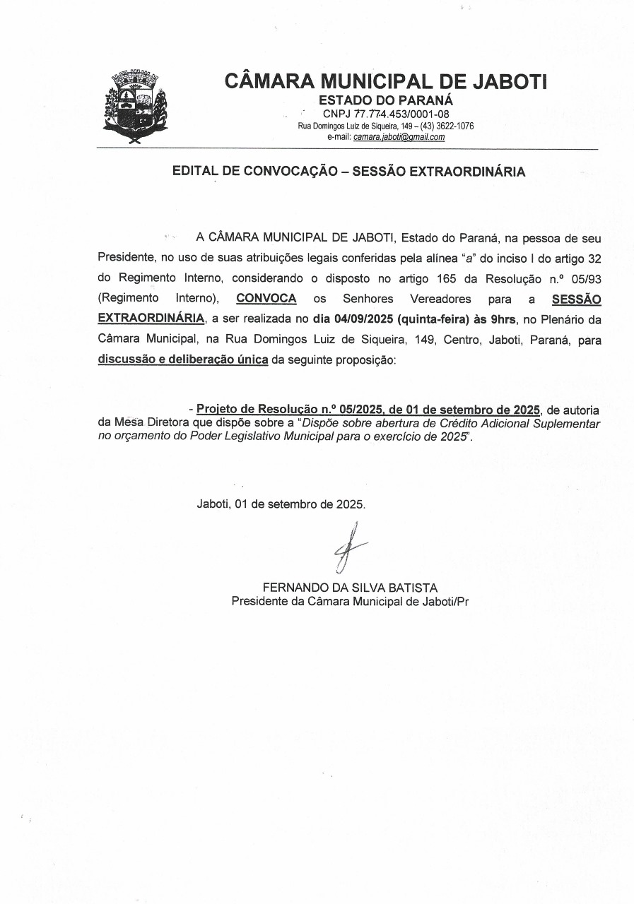 Convocação Reunião Extraordinária